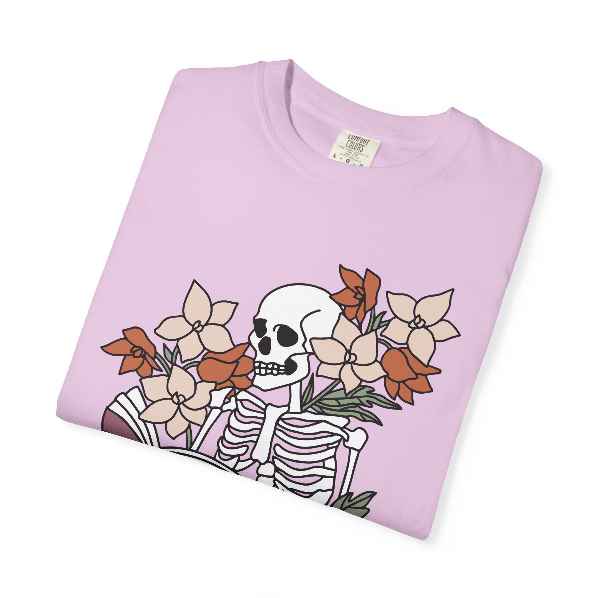 Reading to Death Tshirt - Skeleton Floral Book Vibes