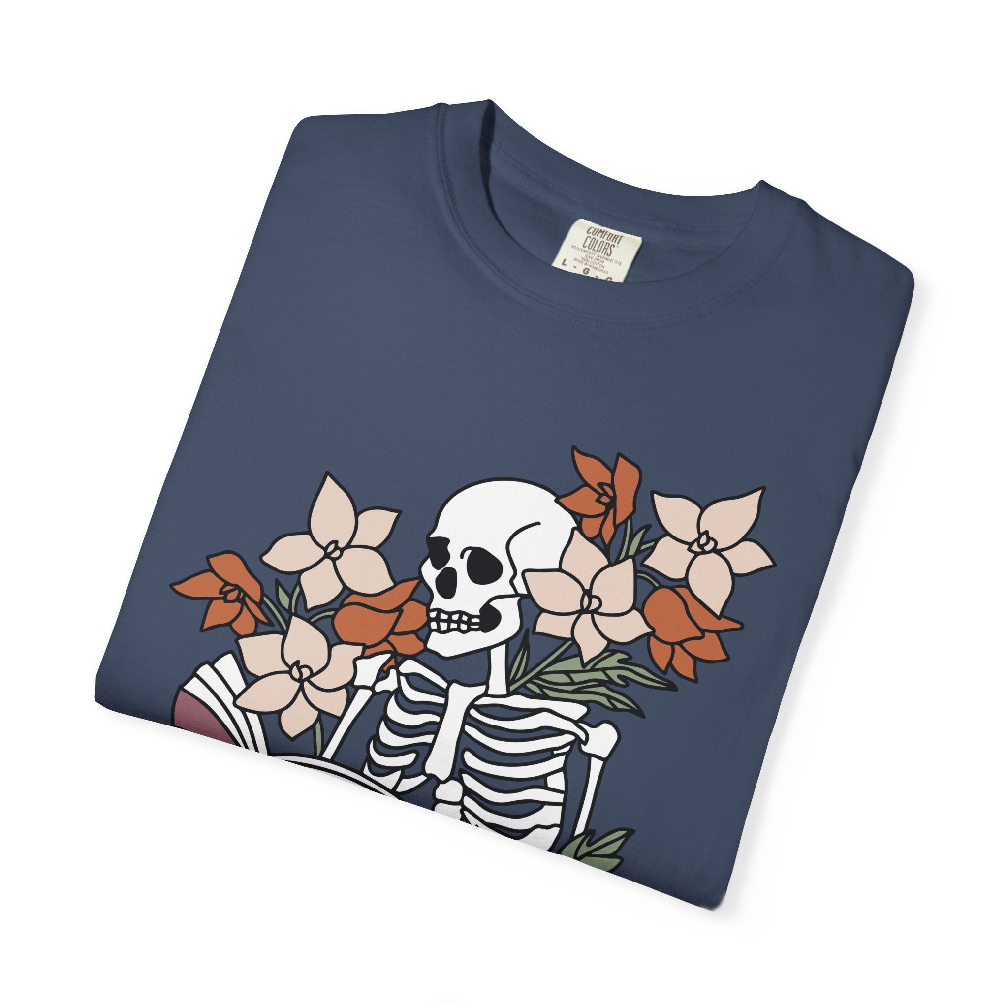 Reading to Death Tshirt - Skeleton Floral Book Vibes