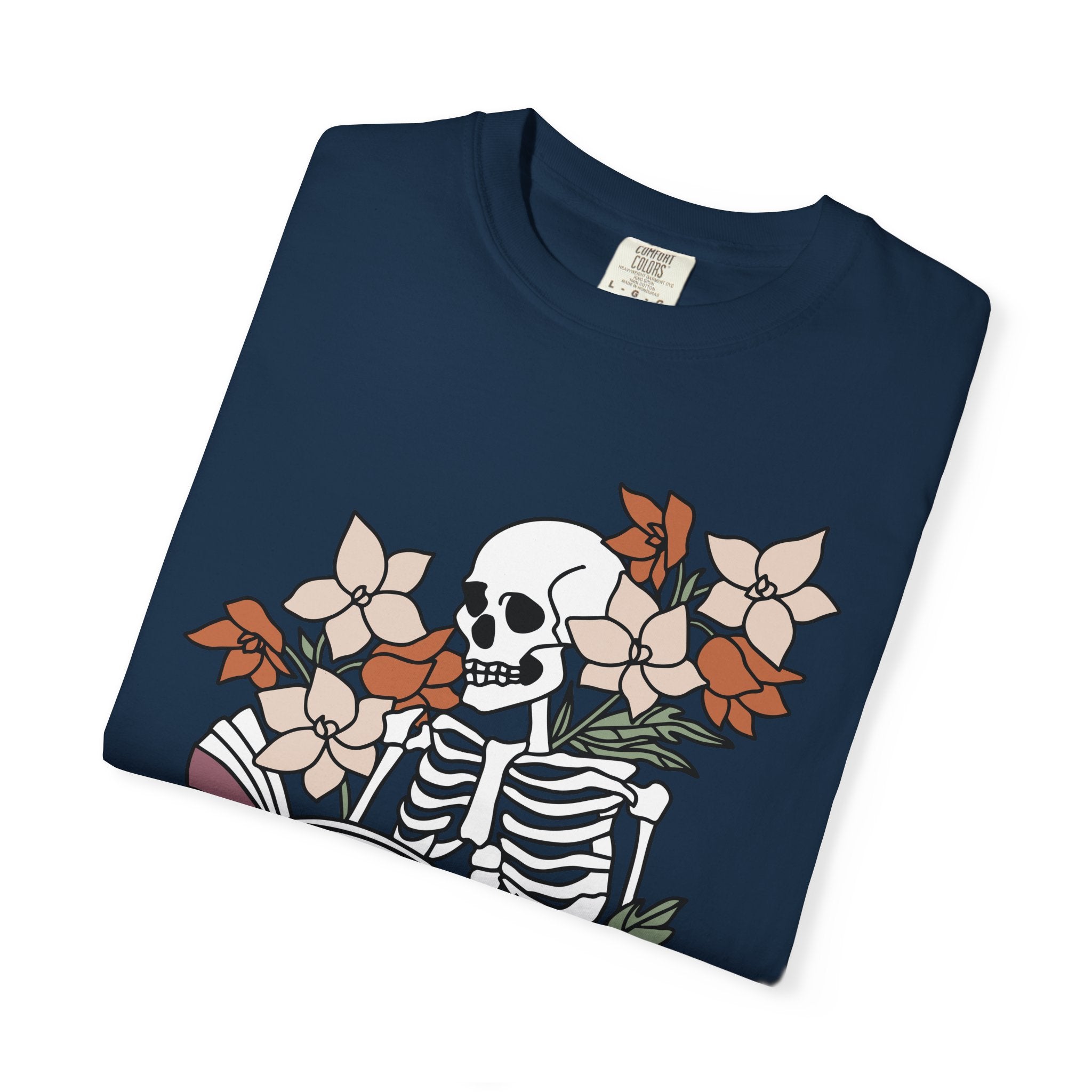 Reading to Death Tshirt - Skeleton Floral Book Vibes