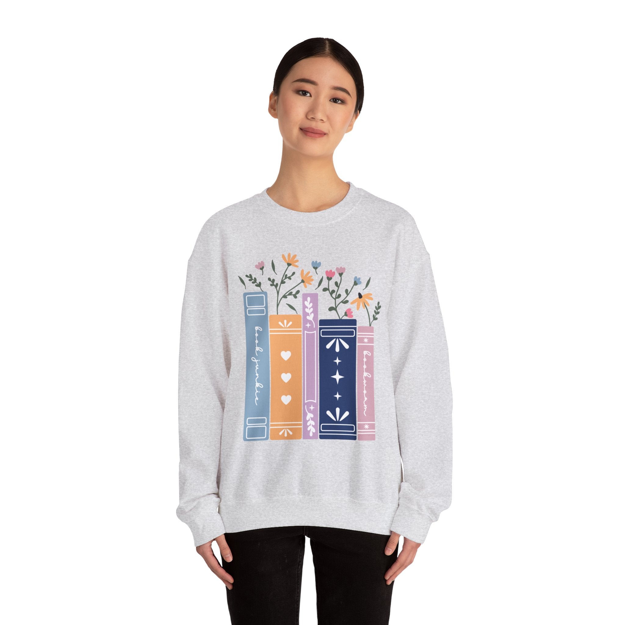 Book Lover Sweatshirt - Books and Flowers Design