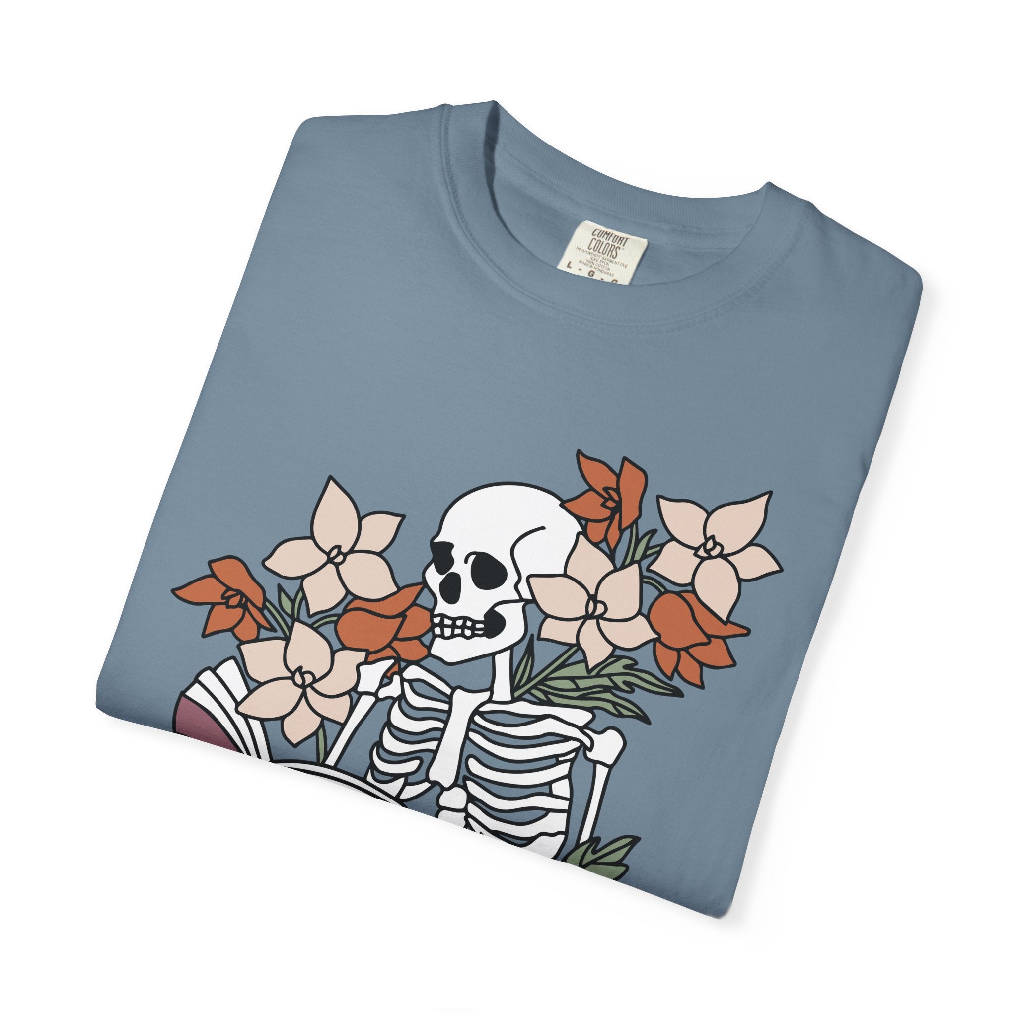 Reading to Death Tshirt - Skeleton Floral Book Vibes
