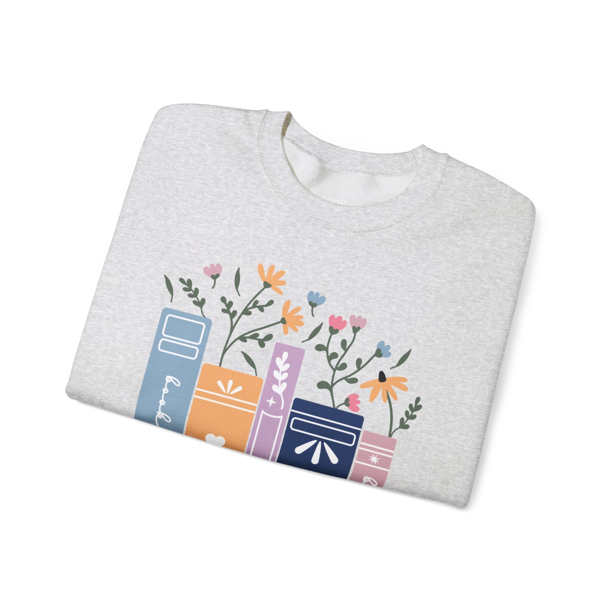 Book Lover Sweatshirt - Books and Flowers Design