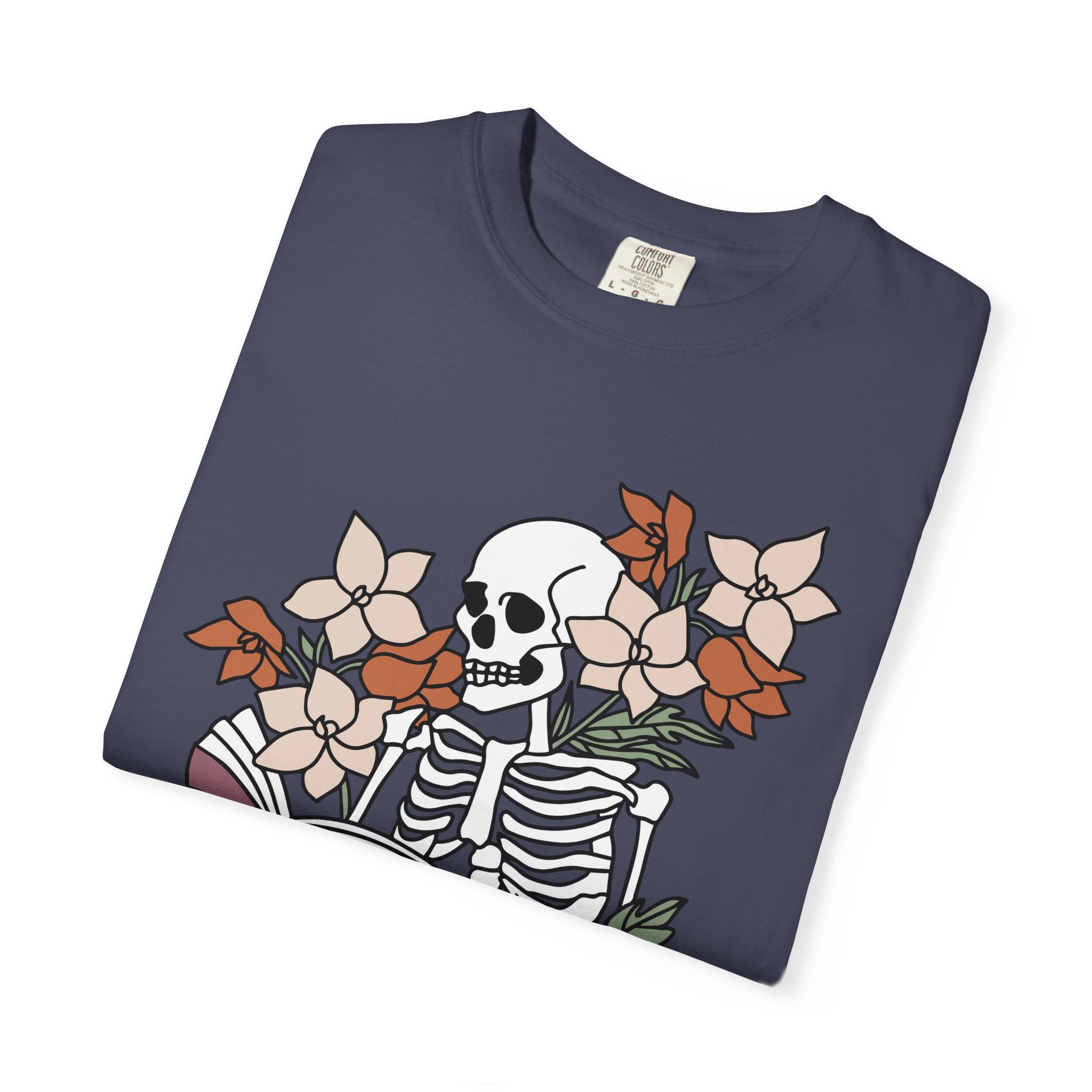 Reading to Death Tshirt - Skeleton Floral Book Vibes