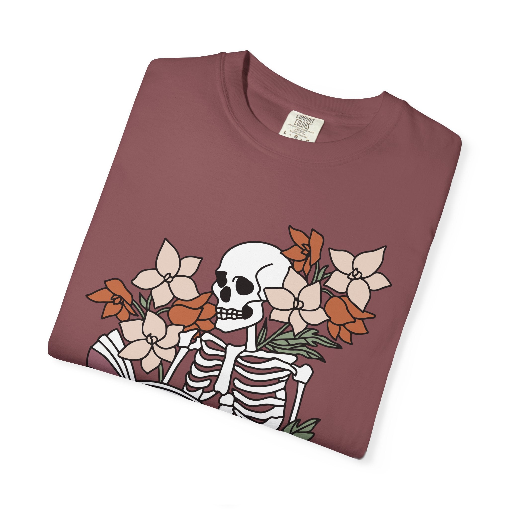 Reading to Death Tshirt - Skeleton Floral Book Vibes