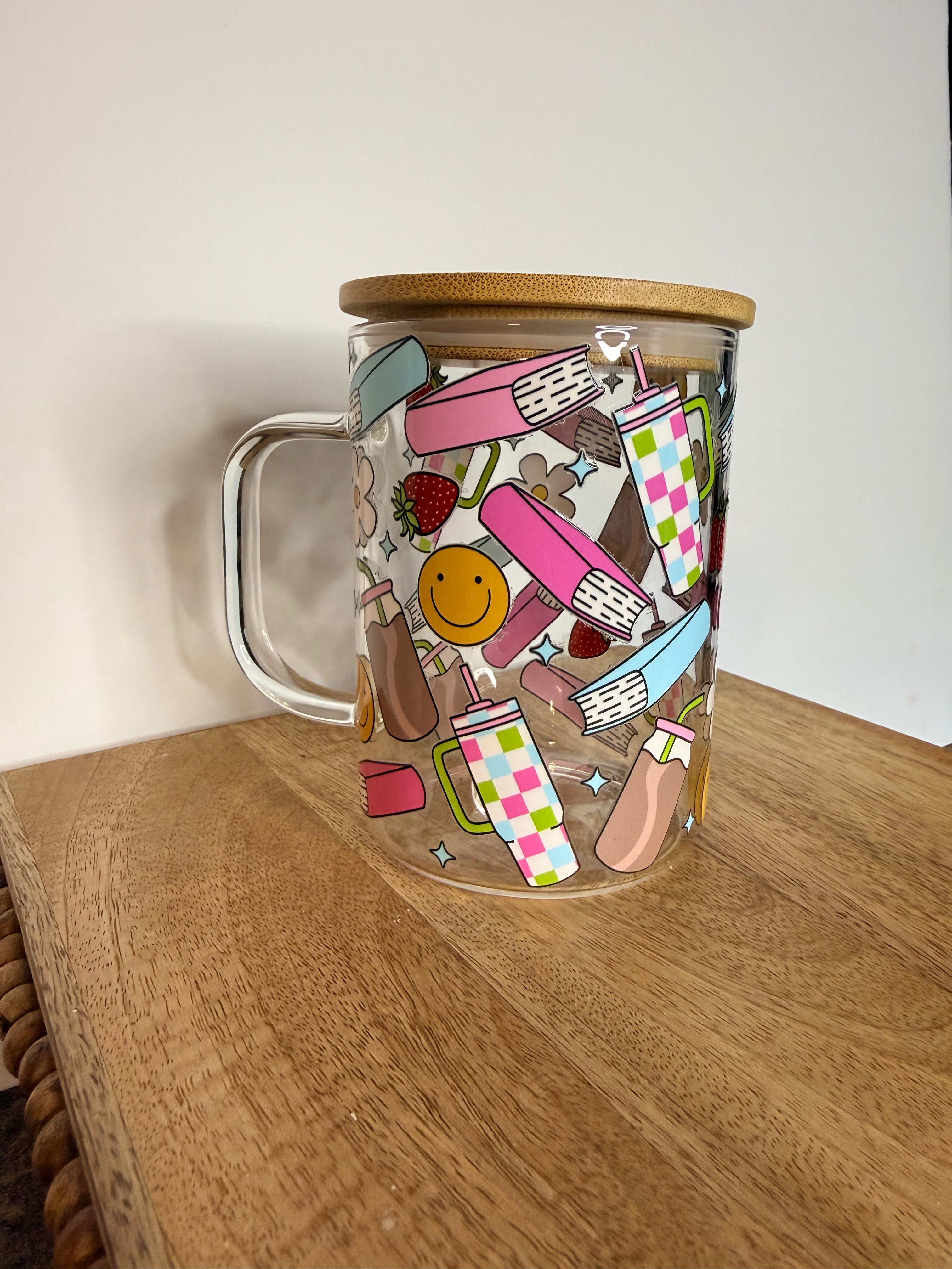 Retro Smiley Reads Glass Tumbler or Mug