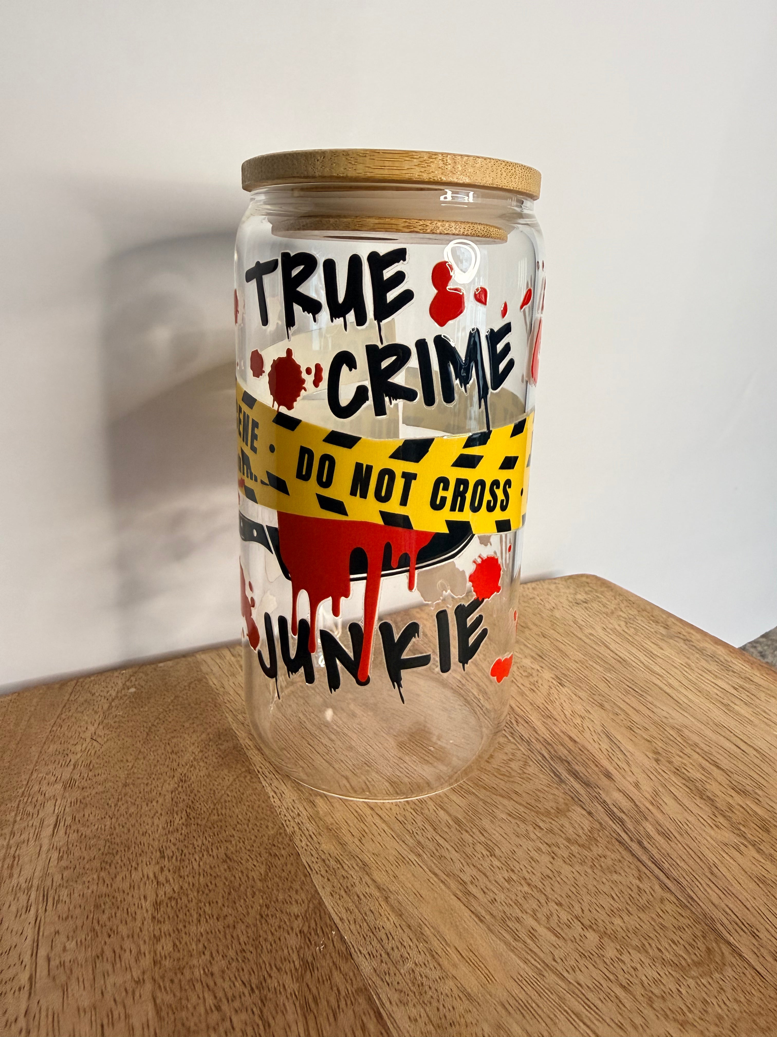 True Crime Junkie Glass Tumbler or Mug